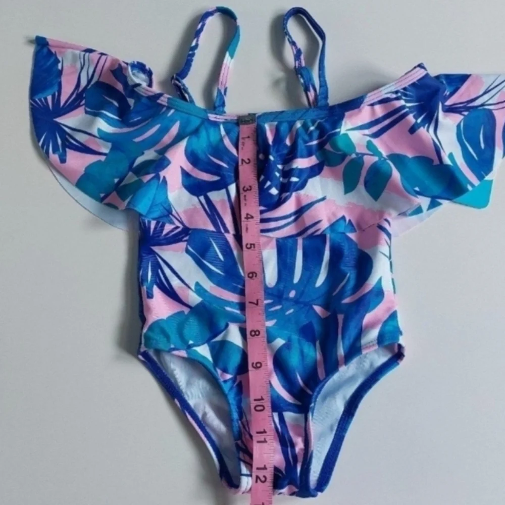 Bikini tropical print one piece toddler‎ Girls blue pink  Size 2Y